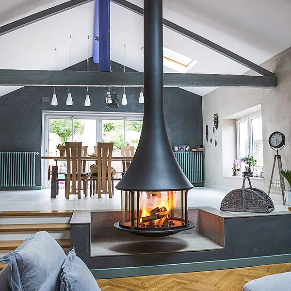 Sculpt Bordelet Zelia 908 Central Suspended Wood Fire inc Flue for 2.4m Ceiling