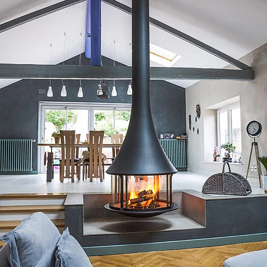 Sculpt Bordelet Zelia 908 Central Suspended Wood Fire inc Flue for 2.4m Ceiling