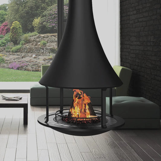 ZZ Sculpt Bordelet Lea 998 Central Suspended Wood Fire inc Flue for 2.4m Ceiling